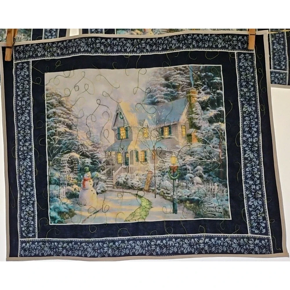 Hand Made placemats, Thomas‎ Kincade print, reversible set of 4